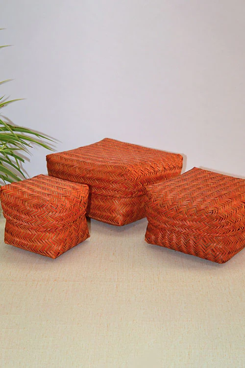 Dharini Sitalpati Gift & Utility Boxes Rust (Set Of 3) - Image 4