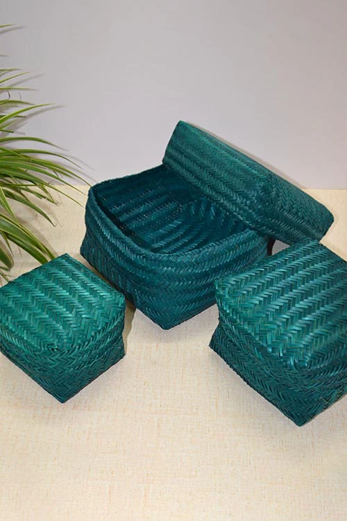Dharini Sitalpati Gift & Utility Boxes Teal (Set Of 3) - Image 2