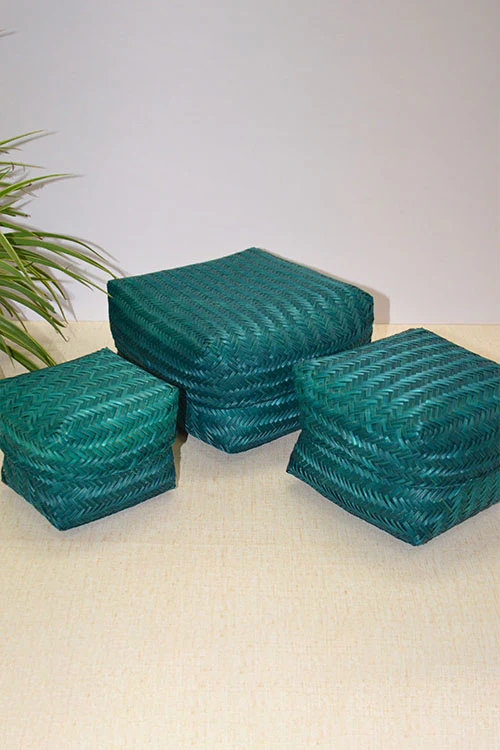 Dharini Sitalpati Gift & Utility Boxes Teal (Set Of 3) - Image 3
