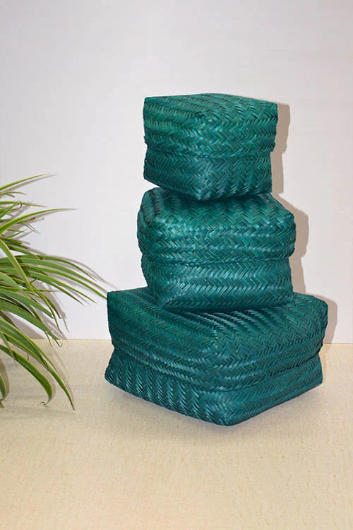 Dharini Sitalpati Gift & Utility Boxes Teal (Set Of 3) - Image 4