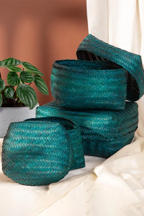 Dharini Sitalpati Gift & Utility Boxes Teal (Set Of 3) - Image 5