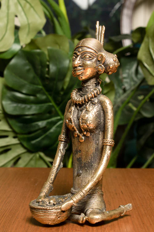 TICH Dhokra Craft Curio (Medium) - Lady with Basket - Image 3