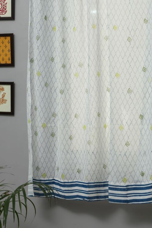 Sooti Syahi Diamond Dot Hand Block Printed Window Curtain - Image 2