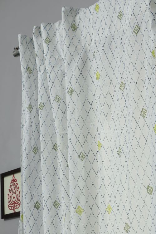Sooti Syahi Diamond Dot Hand Block Printed Window Curtain - Image 4