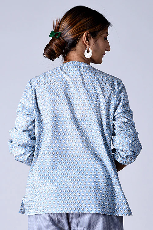 Dharan "Dili Top" Blue Block printed Shirt - Image 3