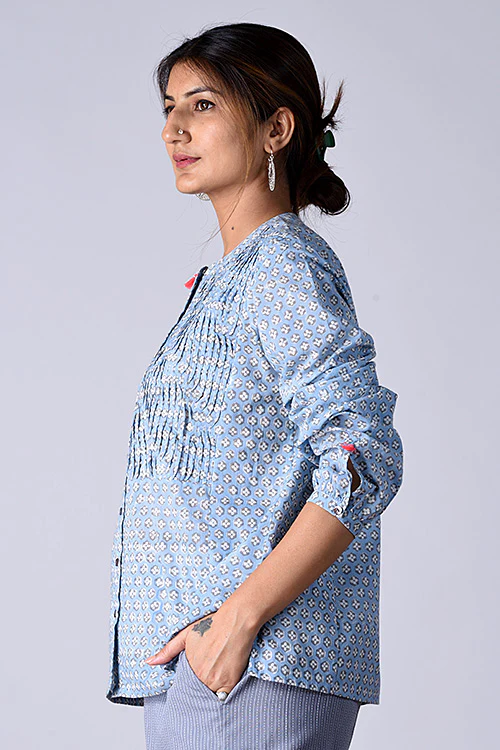 Dharan "Dili Top" Blue Block printed Shirt - Image 4