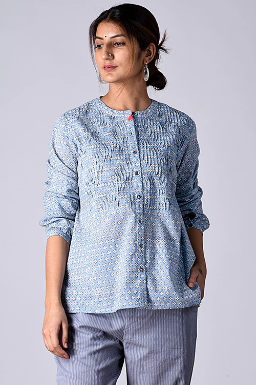 Dharan "Dili Top" Blue Block printed Shirt - Image 5