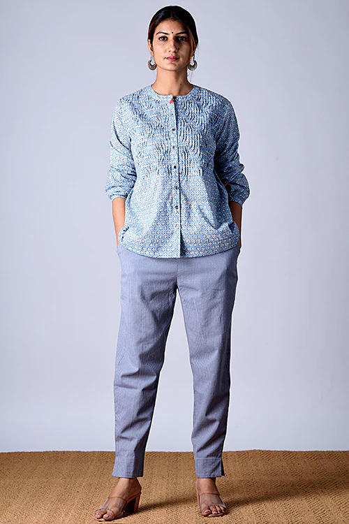 Dharan "Dili Top" Blue Block printed Shirt - Image 6