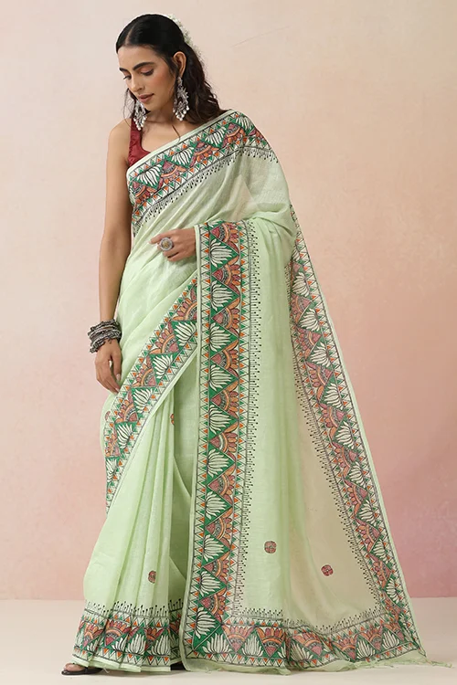 Diorama Designs "Ambuja" Handpainted Pure Linen Saree