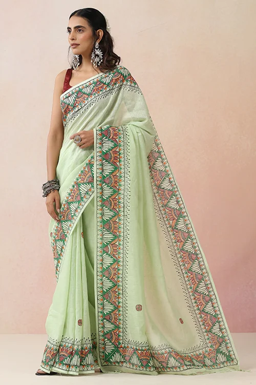 Diorama Designs "Ambuja" Handpainted Pure Linen Saree - Image 4