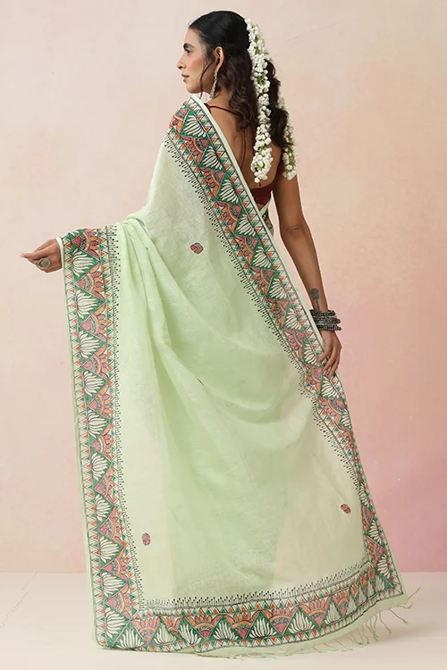 Diorama Designs "Ambuja" Handpainted Pure Linen Saree - Image 5