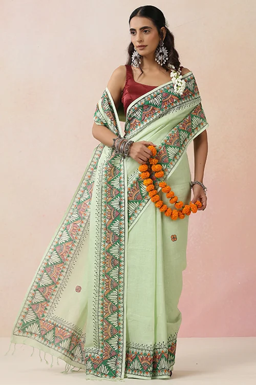 Diorama Designs "Ambuja" Handpainted Pure Linen Saree - Image 6