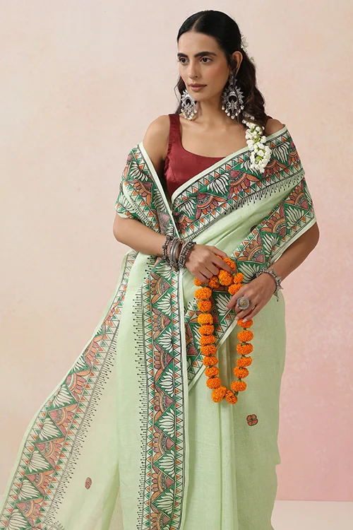 Diorama Designs "Ambuja" Handpainted Pure Linen Saree - Image 7