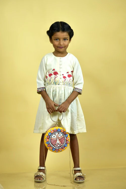 Diorama Designs "Flamboyant Flamingos" Handpainted Kids Frock - Image 2