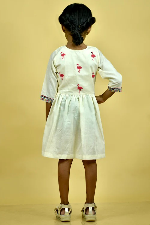 Diorama Designs "Flamboyant Flamingos" Handpainted Kids Frock - Image 3