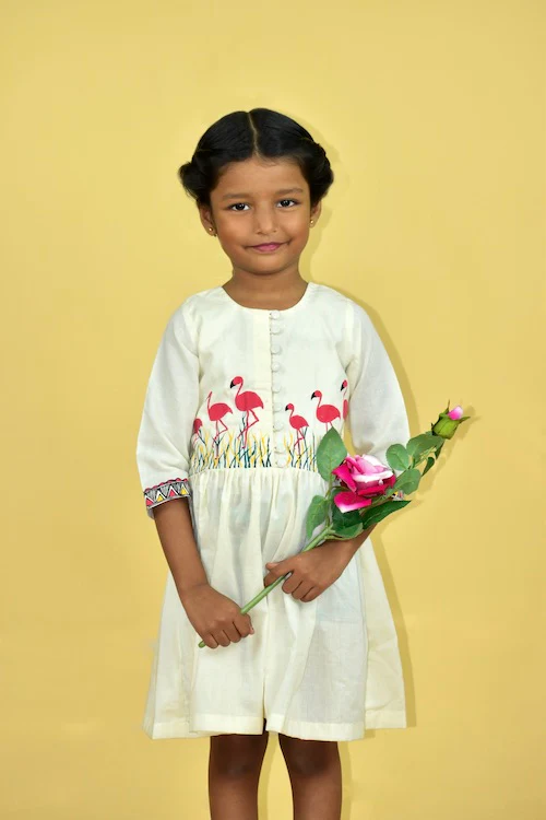 Diorama Designs "Flamboyant Flamingos" Handpainted Kids Frock - Image 4