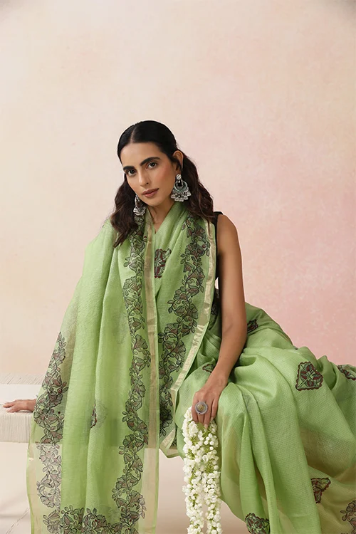 Diorama Designs "Kamalika" Handpainted Pure Kota Silk Saree - Image 7
