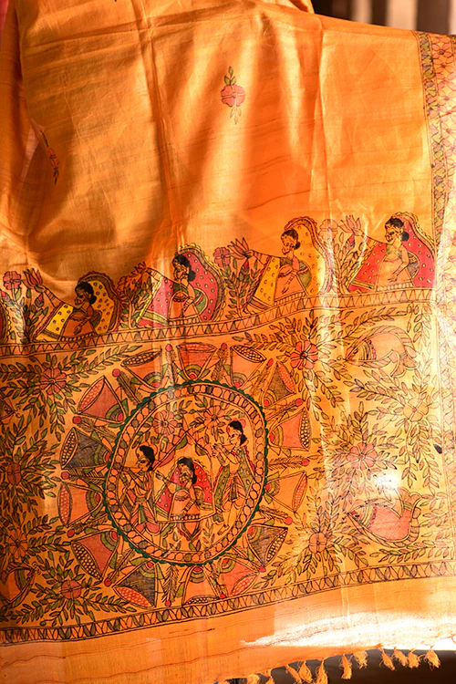 Diorama Designs Madhubani Hand-Painted Tussar Silk Dupatta - Image 4