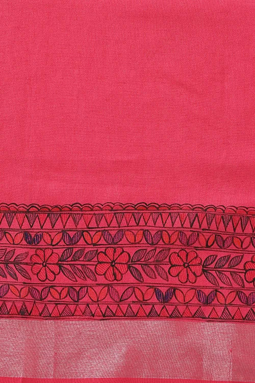 Diorama Designs Madhubani "Radha Sang Krishna Holi " Hand-Painted Linen Saree - Image 8
