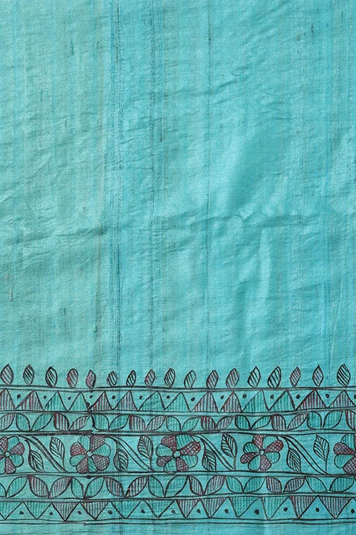Diorama Designs Madhurima Madhubani Blue Tussar Silk Hand-Painted Saree - Image 10