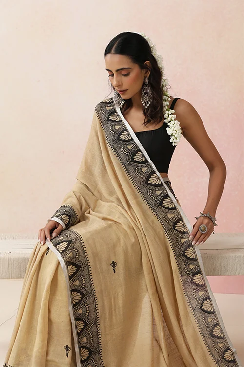 Diorama Designs "Raatrani" Handpainted Cotton Saree - Image 2