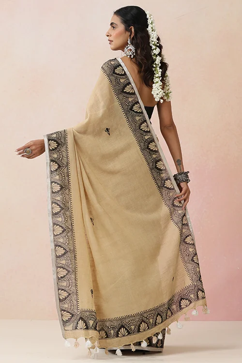 Diorama Designs "Raatrani" Handpainted Cotton Saree - Image 4
