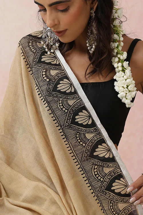 Diorama Designs "Raatrani" Handpainted Cotton Saree - Image 5
