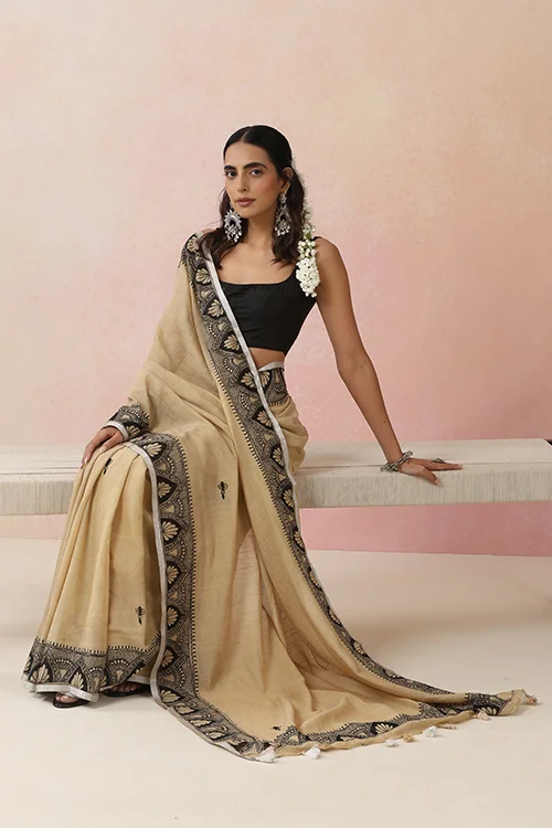 Diorama Designs "Raatrani" Handpainted Cotton Saree - Image 6