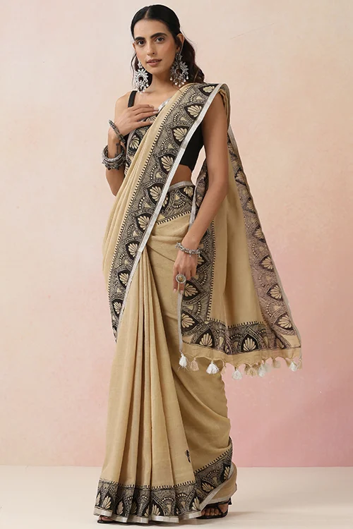 Diorama Designs "Raatrani" Handpainted Cotton Saree - Image 7