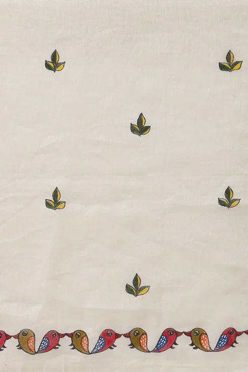 Diorama Designs "Sparrow Song" Handpainted Pure Linen Saree - Image 8
