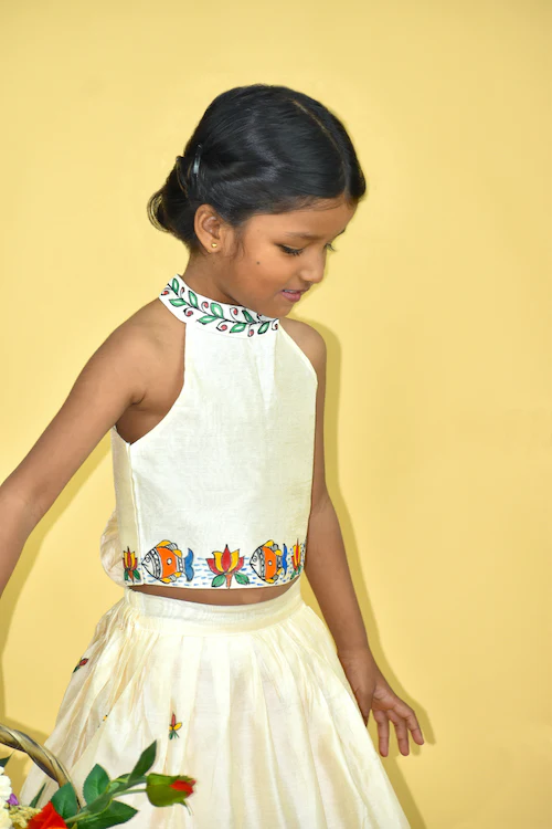 Diorama Designs "Underwater Wonderland" Handpainted Kids Crop Top & Lehenga Set - Image 7