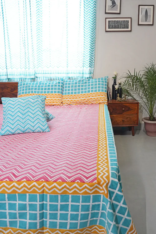 Sooti Syahi Dream Weave Hand Block Printed Cotton Percale Bedsheet - Image 3