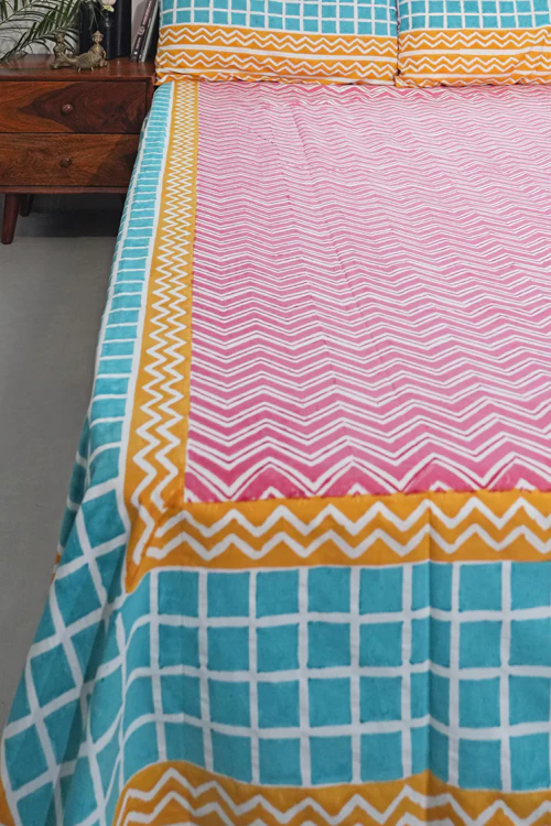Sooti Syahi Dream Weave Hand Block Printed Cotton Percale Bedsheet - Image 4