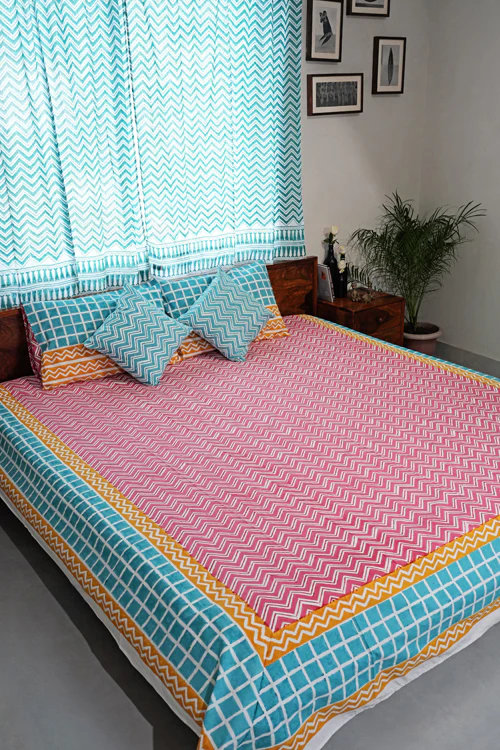 Sooti Syahi Dream Weave Hand Block Printed Cotton Percale Bedsheet - Image 6