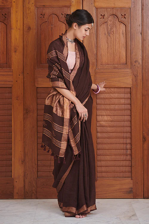 Dressfolk Aparna Linen Saree - Image 4