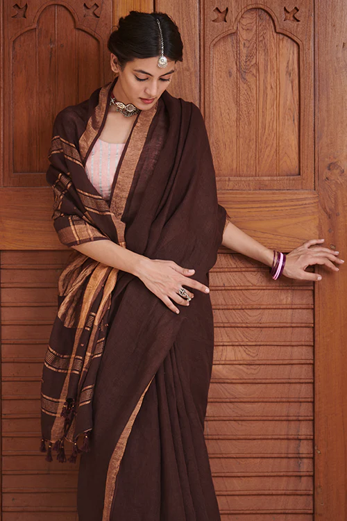 Dressfolk Aparna Linen Saree - Image 5