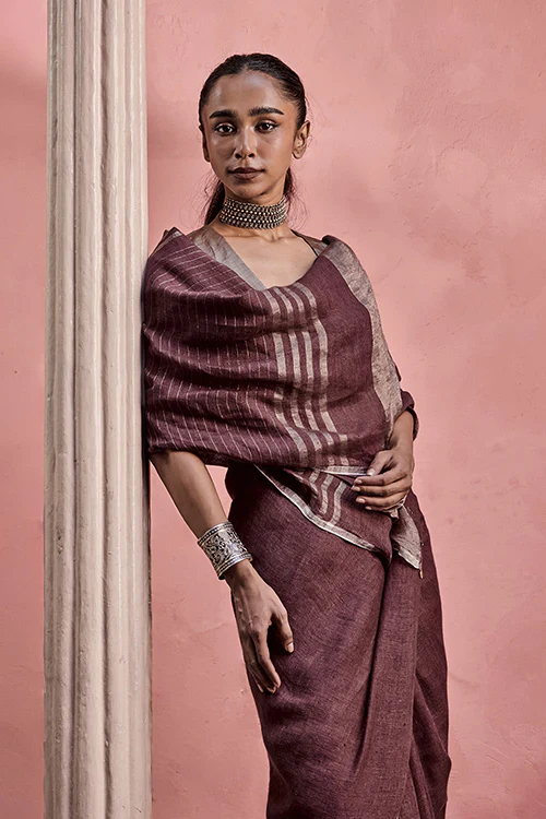 Dressfolk Before Dawn Linen Saree - Image 5