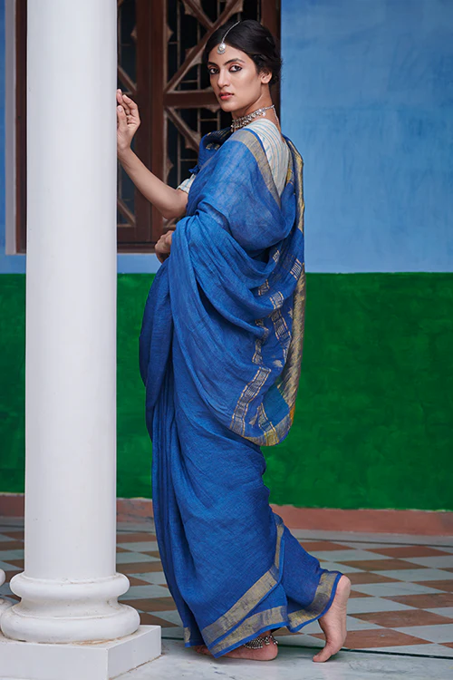 Dressfolk Binodini Linen Saree - Image 4