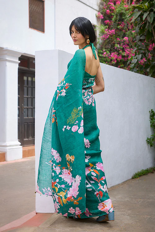 Dressfolk Bloomscape Linen Saree - Image 4