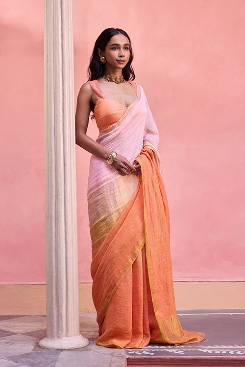 Dressfolk Blush Sky Linen Saree - Image 2