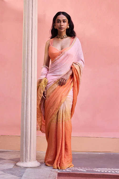 Dressfolk Blush Sky Linen Saree - Image 4