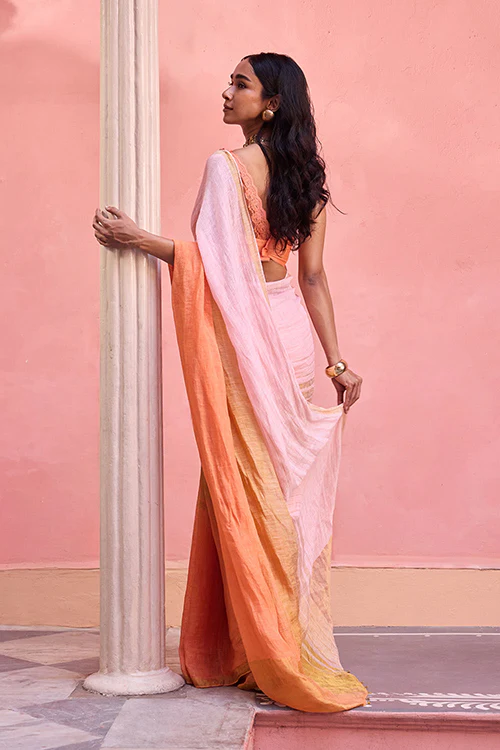 Dressfolk Blush Sky Linen Saree - Image 5