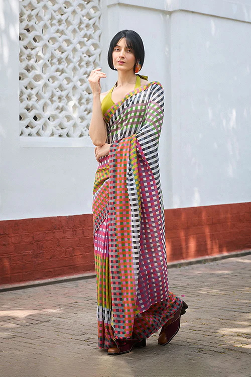 Dressfolk Check Mate Bengal Cotton Saree - Image 3
