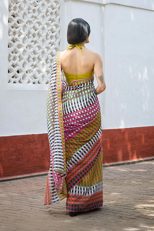 Dressfolk Check Mate Bengal Cotton Saree - Image 5