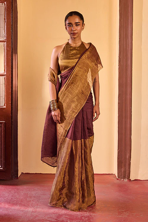 Dressfolk Deep Night Linen Saree - Image 3