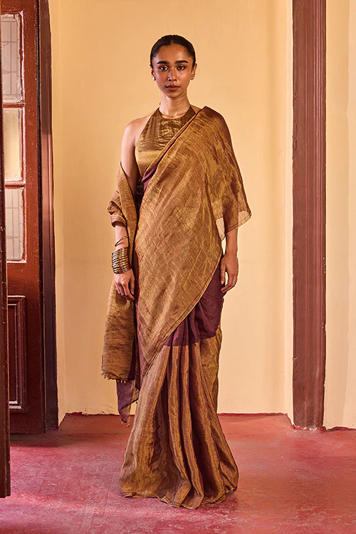Dressfolk Deep Night Linen Saree - Image 4