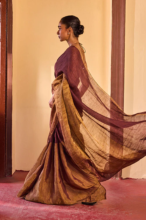 Dressfolk Deep Night Linen Saree - Image 5