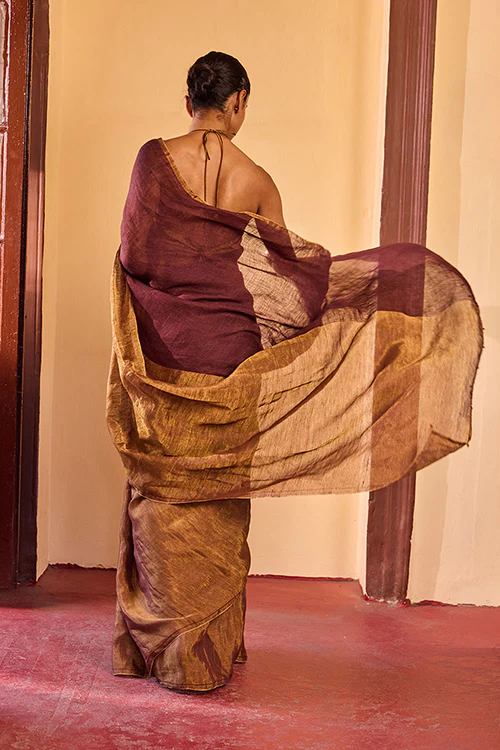 Dressfolk Deep Night Linen Saree - Image 6