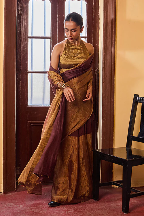 Dressfolk Deep Night Linen Saree - Image 7