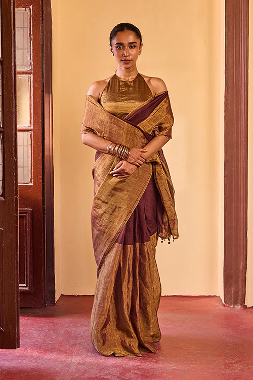 Dressfolk Deep Night Linen Saree - Image 8